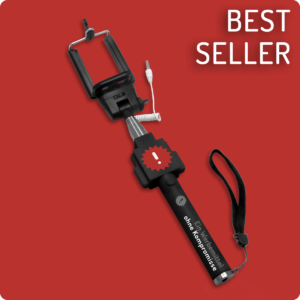 Selfie Sticks mit Logo-Druck: Modell BASIC mit Kabelverbindung und integriertem Auslöser