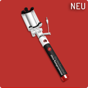 Selfie Sticks mit Logo-Druck: Modell pocket mit Kabelverbindung und integriertem Auslöser