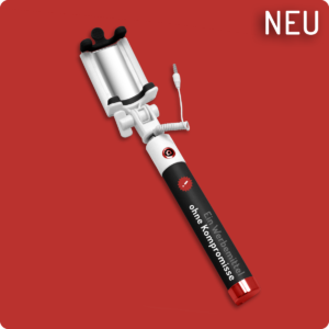Selfie Sticks mit Logo-Druck: Modell pocket mit Kabelverbindung und integriertem Auslöser