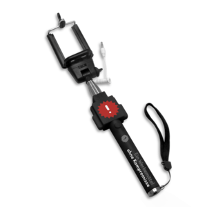 Selfie Sticks mit Logo-Druck: Modell BASIC mit Kabelverbindung und integriertem Auslöser