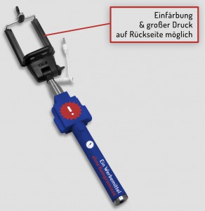 Bedruckte Selfie Sticks als Werbemittel: in Ihrer Wunschfarbe, mehrfarbiger Druck an zwei Positionen