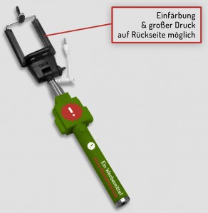 Bedruckte Selfie Sticks als Werbemittel: in Ihrer Wunschfarbe, mehrfarbiger Druck an zwei Positionen