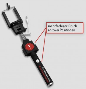 Bedruckte Selfie Sticks als Werbemittel: in Ihrer Wunschfarbe, mehrfarbiger Druck an zwei Positionen