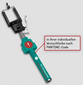 Bedruckte Selfie Sticks als Werbemittel: in Ihrer Wunschfarbe, mehrfarbiger Druck an zwei Positionen